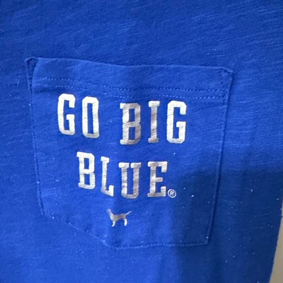 PINK Victoria's Secret Royal Blue V-Neck Tee with Pocket Text - Picture 3 of 4